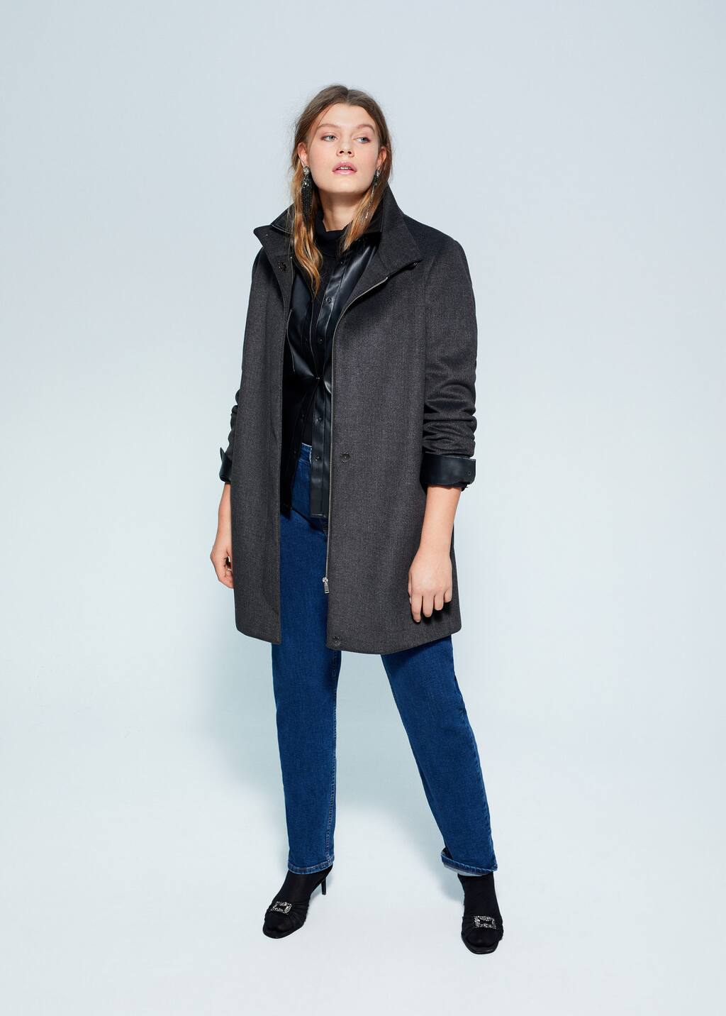 mango wool funnel neck coat