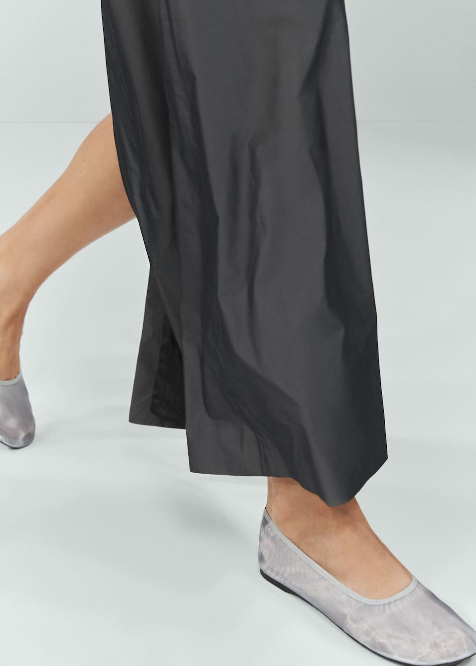 spring 2024 shoe trends - Mango Heritage collection silver mesh ballerina flats.