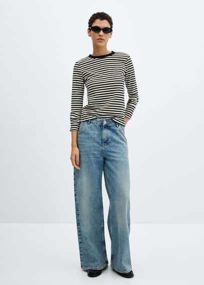 Striped long sleeves t-shirt black