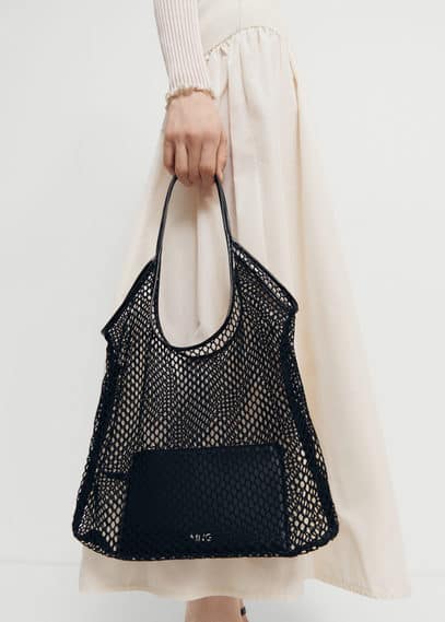 Shop Mango Mesh Pattern Shopper Bag Black