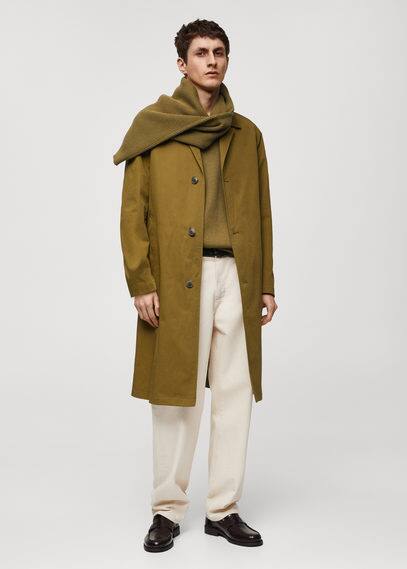 Shop Mango Man Relaxed-fit Cotton Trench Coat Olive Green