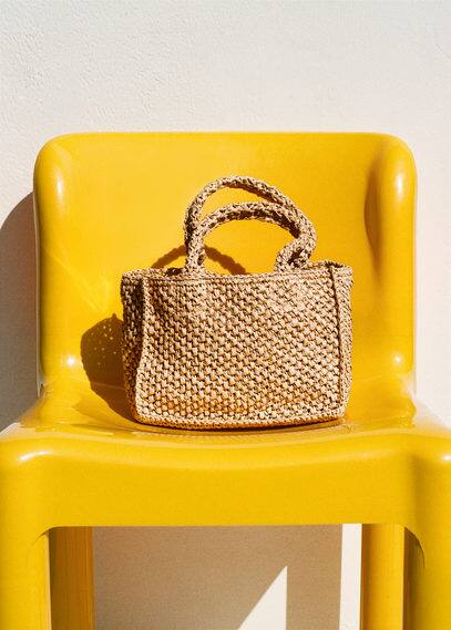 Shop Mango Raffia-effect Shoulder Bag Beige