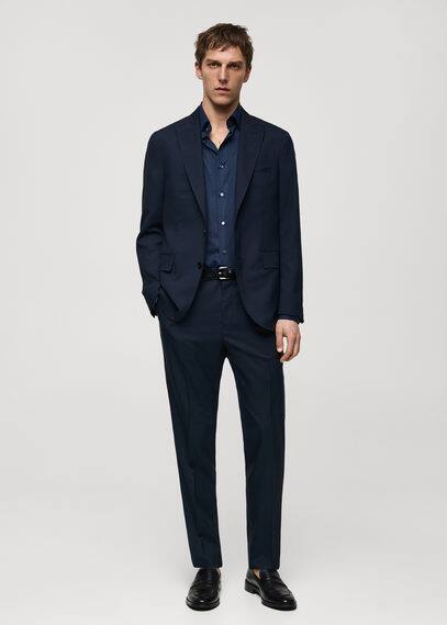 Shop Mango Man 100% Virgin Wool Slim-fit Suit Jacket Dark Navy