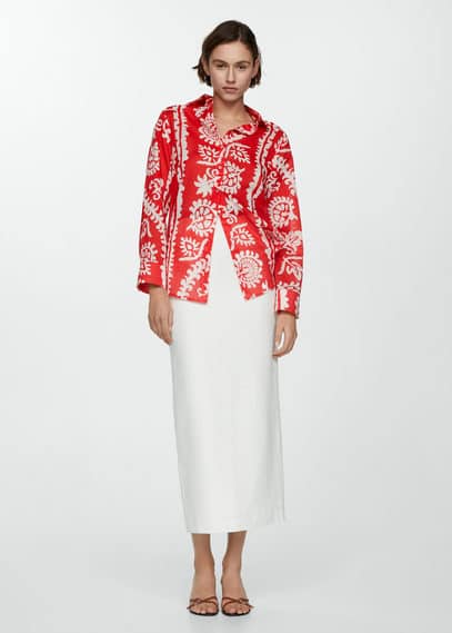 Shop Mango Printed Oversize Shirt Red In Rouge