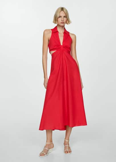 Shop Mango Side Slit Long Dress Red In Rouge