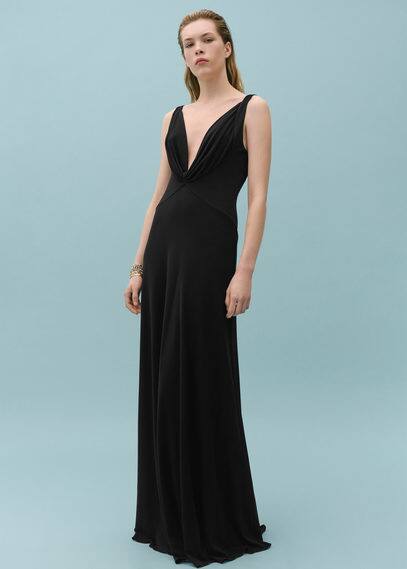 Shop Mango Knitted Dress With Draped Neckline Black