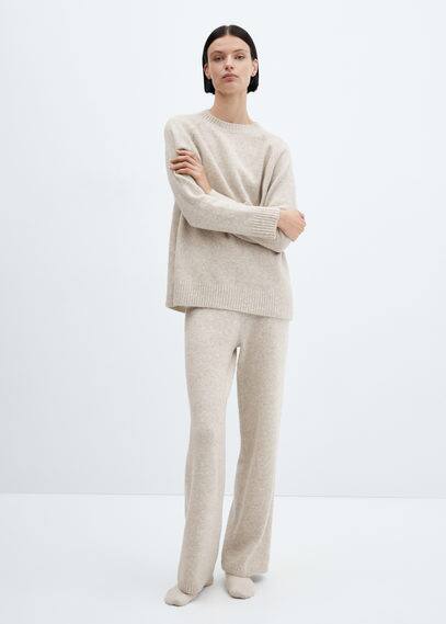 Mango Straight Knitted Trousers Beige