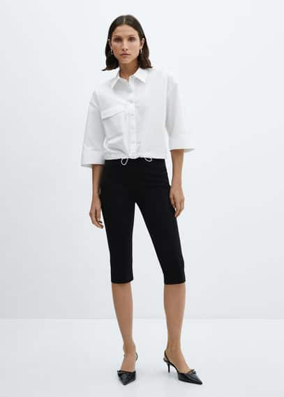 Shop Mango Adjustable Hem Cotton Shirt White In Blanc