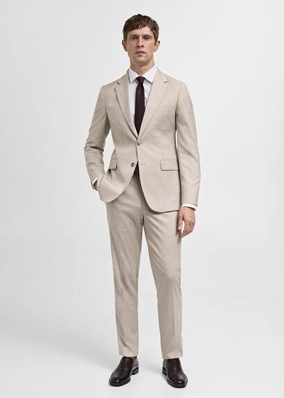 Mango Man Stretch Fabric Slim-fit Suit Trousers Beige