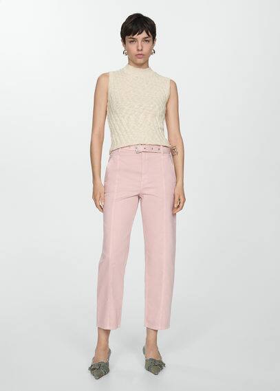 Mango Jean Droit Ceinture In Violet Clair/pastel