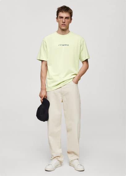 Mango 100% Cotton Printed T-shirt Lime In Citron Vert