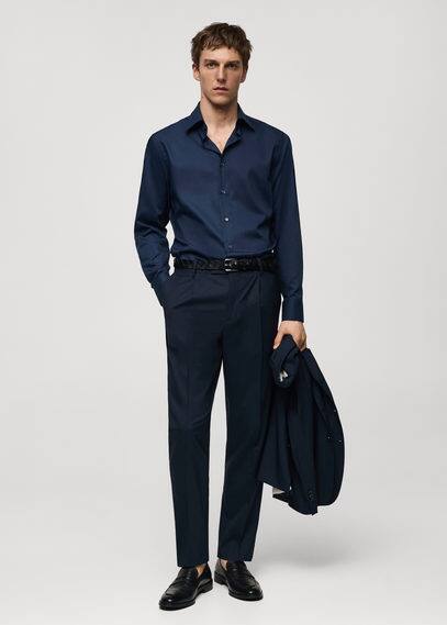 Shop Mango Man 100% Virgin Wool Slim-fit Suit Trousers Dark Navy