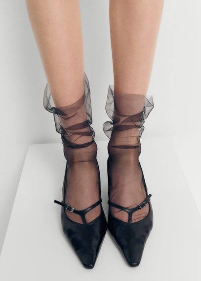 Mango Leather Heeled Slingback Shoes With Buckles Black