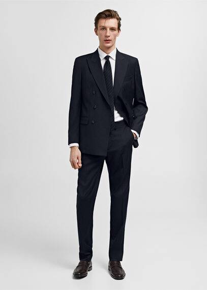 Mango Man Suit Trousers Dark Navy