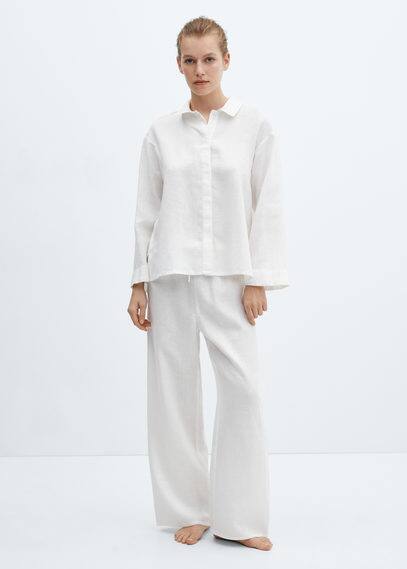 Mango Linen Pajama Shirt White