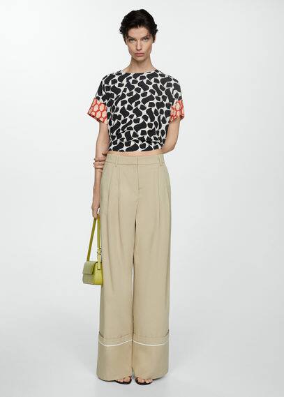 Shop Mango Printed Blouse With Contrasting Trims Black