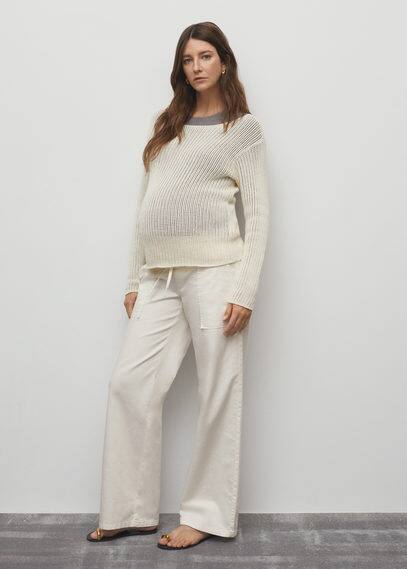 Shop Mango Cotton Trousers With Adjustable Drawstring Off White