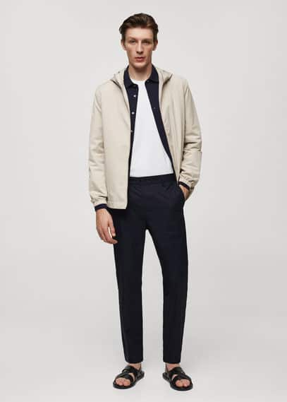 Shop Mango Man Hooded Zip-up Jacket Ecru