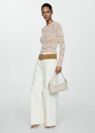 Shop Mango Crochet Sweater With Openwork Details Sand In Sable