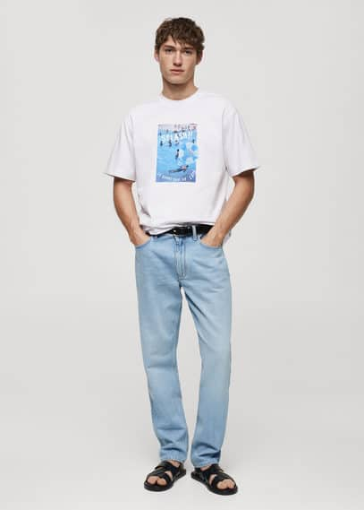 Mango Cotton T-shirt Printed With Drawing White In Blanc