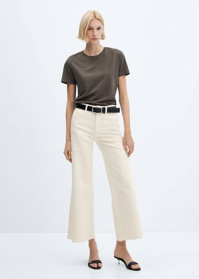 Mango Mid Waist Culotte Jeans Sand