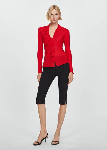 Shop Mango V-neck Ruffle Blouse Red