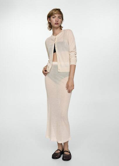 Shop Mango Semi-transparent Knitted Cardigan Off White