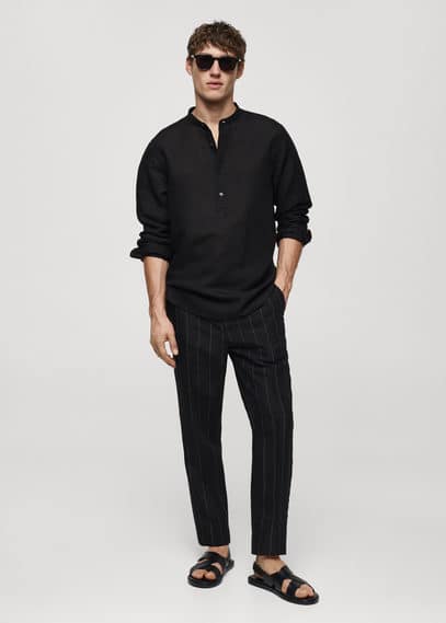 Mango Man Slim Fit Pinstriped Trousers Black