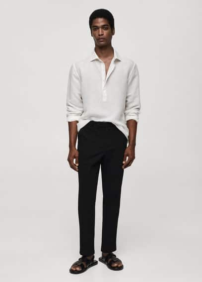 Shop Mango Man Seersucker Cotton Pants Black