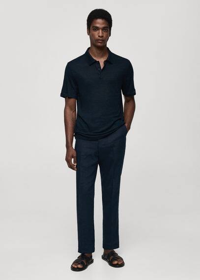 Shop Mango Slim Fit 100% Linen Polo Shirt Dark Navy In Bleu Marine Foncé