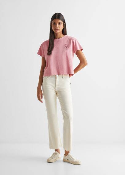 Mango Printed Cropped T-shirt Pink