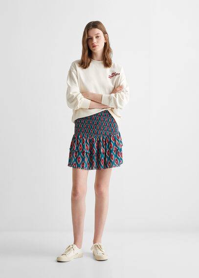 Shop Mango Teen Printed Ruffle Skirt Dark Navy