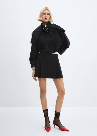 Mango Parka Crop Capuche In Black