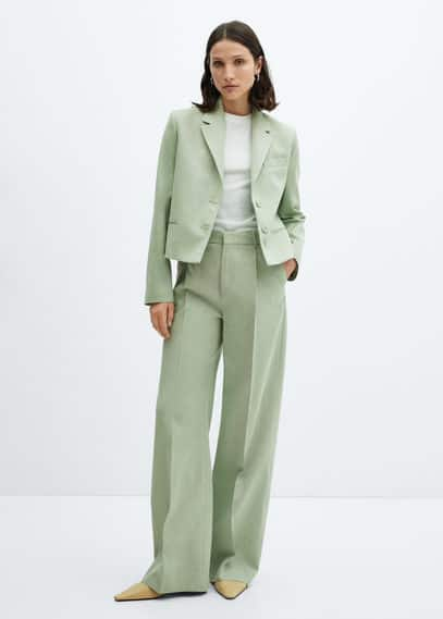 Shop Mango Cropped Blazer With Buttons Pastel Green