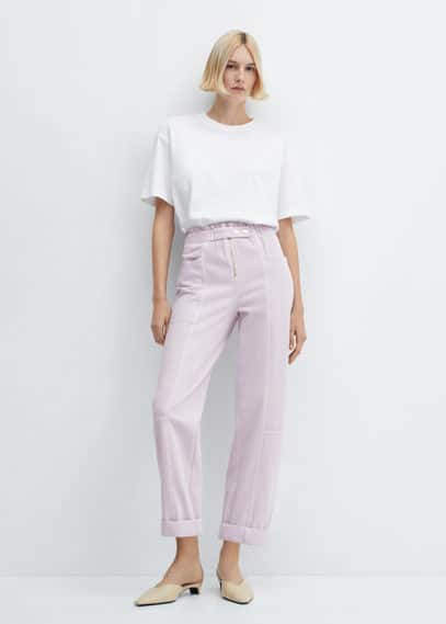 Mango Jean Tapered Taille Haute In Violet Clair/pastel