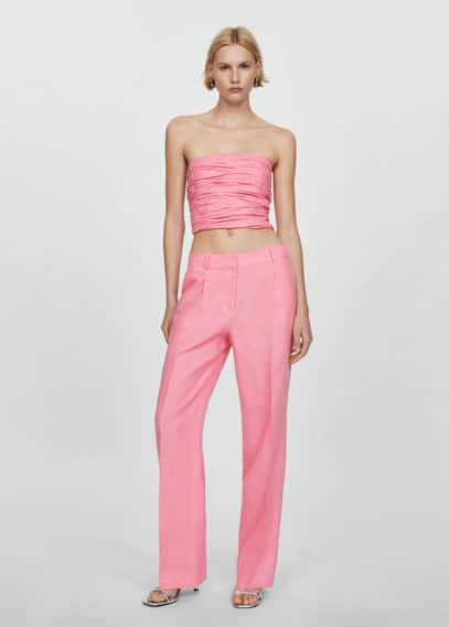 Shop Mango Linen Bandeau Top Pink