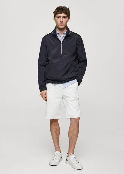 Shop Mango Man Water-repellent Jacket With Zipper Dark Navy