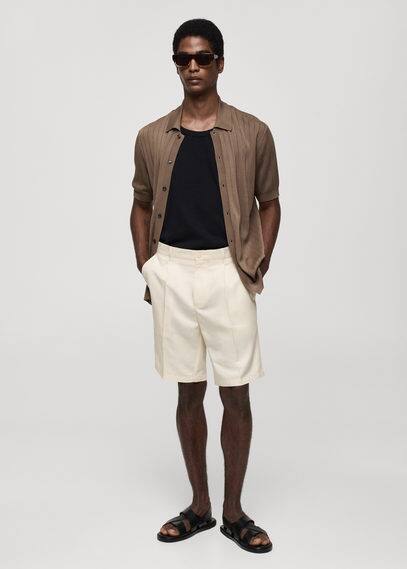 Shop Mango Linen-blend Bermuda Shorts With Pleats Beige