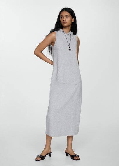 Shop Mango Hooded Maxi-pocket Dress Grey