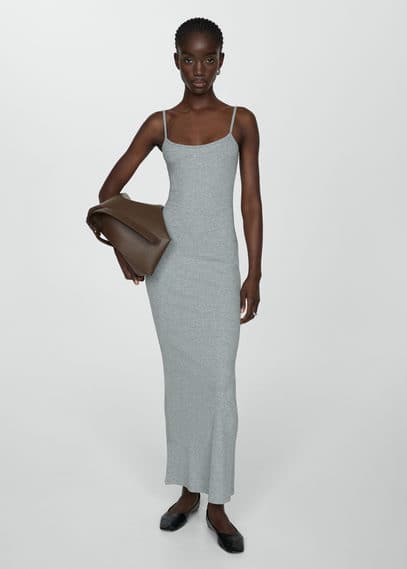 Shop Mango Knit Strapless Dress Grey In Gris