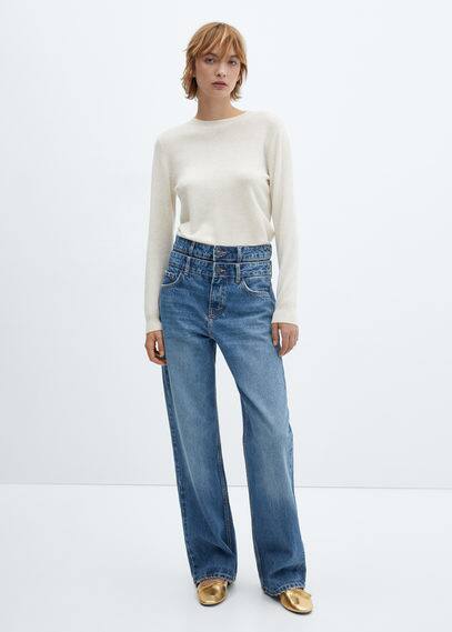 Mango Double-waist Straight Jeans Dark Blue