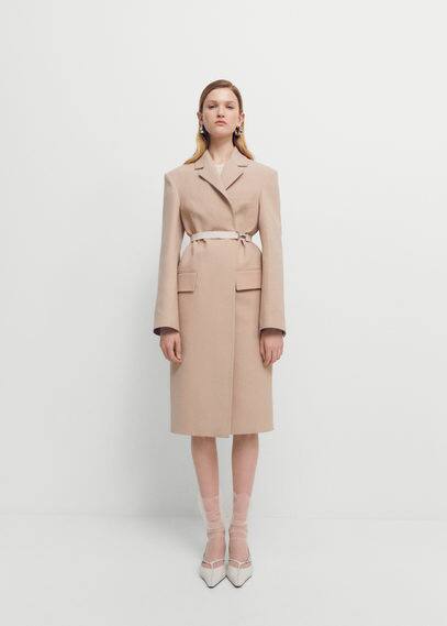 Mango Structured Double Fabric Coat With Belt Beige In Light Beige