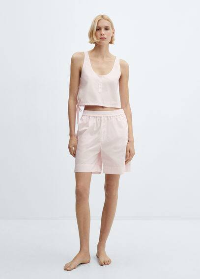 Shop Mango Cotton Pyjama Crop Top Light Pink