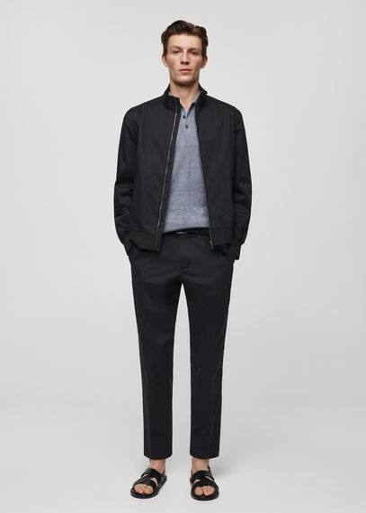 Shop Mango Man Stretch Cotton Jacket With Zipper Dark Navy