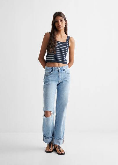 Mango Teen Striped Strapless Top Dark Navy