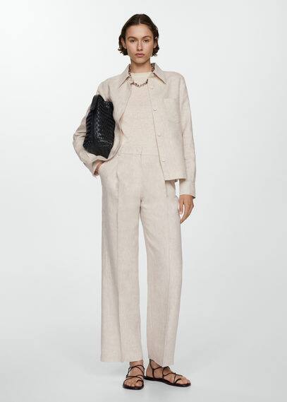 Shop Mango Straight Linen-blend Trousers Light/pastel Grey