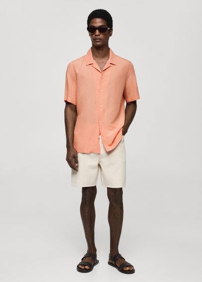 Shop Mango Tencel Bowling-collar Shirt Orange