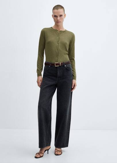 Mango Cardigan Maille Boutons In Khaki