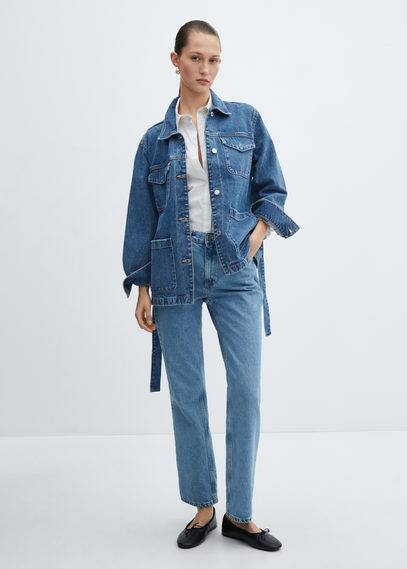 Mango Blouson Jean Ceinture In Bleu Moyen