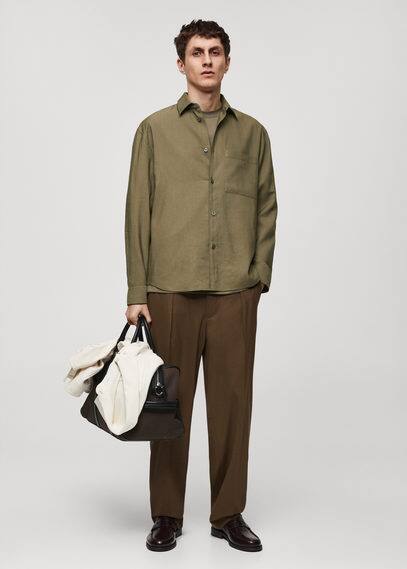 Shop Mango Man Regular-fit Shirt With Chest Pocket Khaki